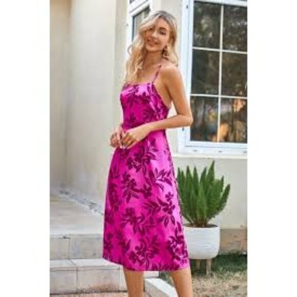 CUPSHE Pink Backless Fitted Waisted A-Shape Dress Size Large - Picture 12 of 13